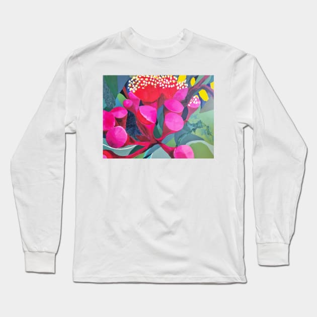 Bright Pink Australian Flower Design Long Sleeve T-Shirt by leahgay